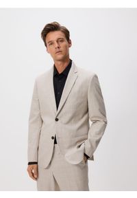 Reserved - Marynarka slim fit w kratę - beżowy. Kolor: beżowy. Materiał: tkanina, wiskoza