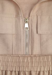 Renee - Beżowy Komplet Utility z Wiskozy Spodnie i Bluzka na Suwak ze Ściągaczem Petolira. Kolor: beżowy. Materiał: wiskoza #2