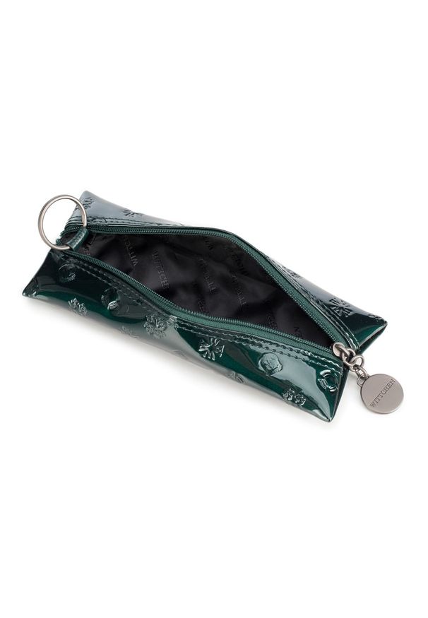 Wittchen - Etui na klucze ze skóry lakierowanej z monogramem. Kolor: zielony. Materiał: skóra, lakier. Wzór: aplikacja