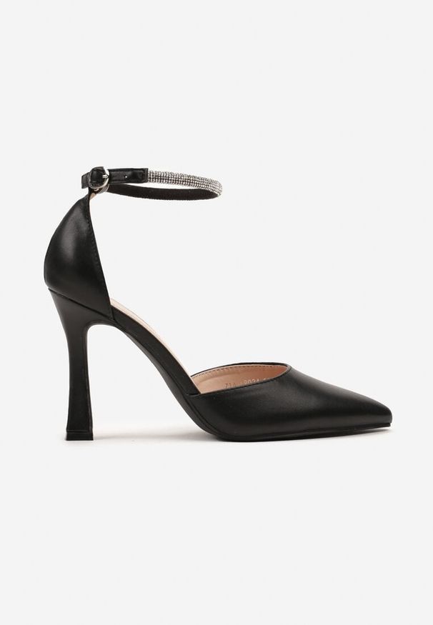 Born2be - Czarne Szpilki na Klepsydrowym Obcasie Zapinane na Sprzączkę z Paskiem z Cyrkoniami Elramla. Nosek buta: szpiczasty. Zapięcie: pasek. Kolor: czarny. Wzór: aplikacja. Sezon: lato. Obcas: na obcasie. Styl: elegancki, klasyczny. Wysokość obcasa: średni