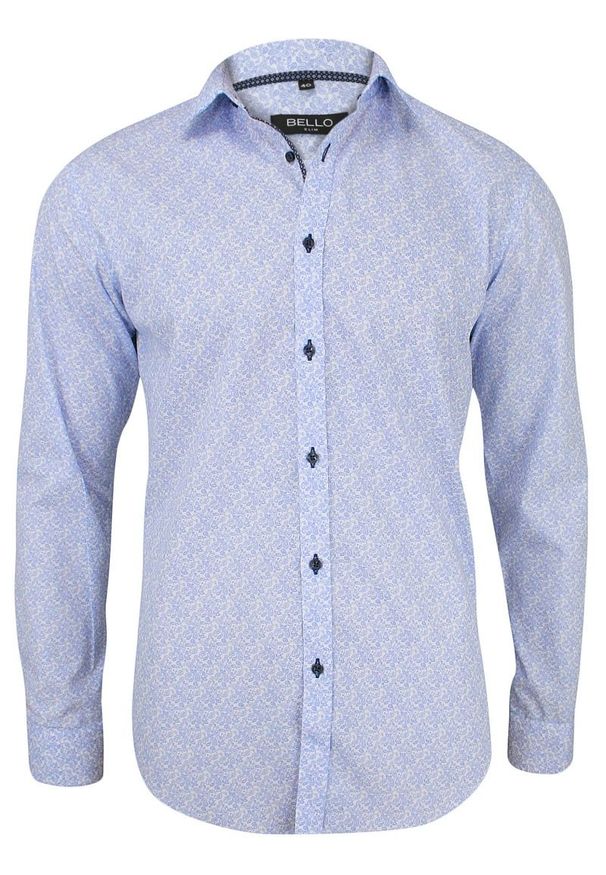 Niebieska elegancka koszula Bello z długim rękawem, paisley