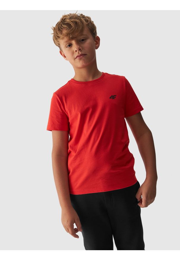 4f - 4F T-shirt gładki chłopięcy - pomarańczowy 140 (9-10 lat). Okazja: na co dzień. Kolor: pomarańczowy. Materiał: bawełna, jersey, dzianina. Długość rękawa: krótki rękaw. Długość: krótkie. Wzór: gładki. Sezon: lato. Styl: sportowy, casual