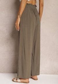 Renee - Ciemnozielone Spodnie z Bawełny High Waist z Szerokimi Nogawkami i Gumką w Pasie Clisea. Stan: podwyższony. Kolor: zielony. Materiał: bawełna. Sezon: lato #3