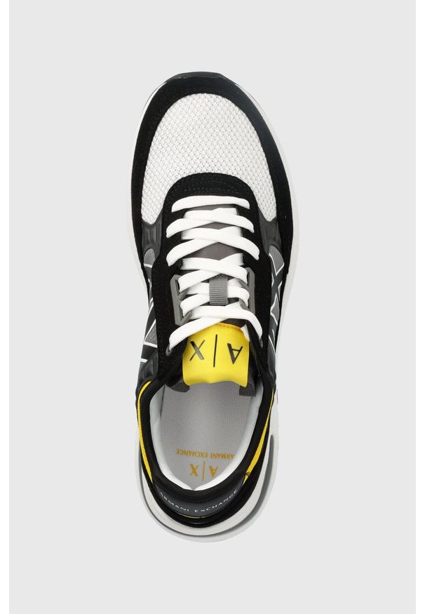 Armani Exchange sneakersy kolor czarny. Nosek buta: okrągły. Zapięcie: sznurówki. Kolor: czarny. Materiał: guma
