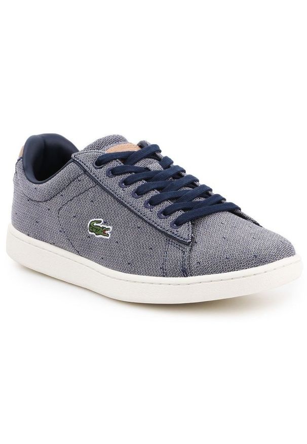 Buty lifestylowe Lacoste Carnaby Evo 218 3 Spw W 7-35SPW0018B98 białe granatowe. Okazja: na co dzień. Zapięcie: sznurówki. Kolor: wielokolorowy, niebieski, biały. Materiał: materiał, syntetyk. Szerokość cholewki: normalna. Styl: casual
