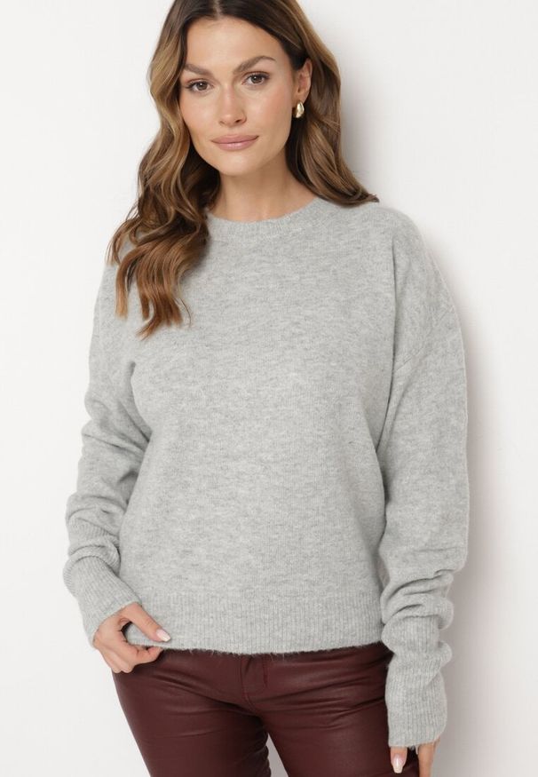 Born2be - Szary Sweter z Domieszką Wełny Parizia. Okazja: na co dzień. Kolor: szary. Materiał: wełna. Długość: długie. Styl: klasyczny, elegancki, casual