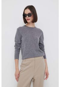 United Colors of Benetton sweter wełniany kolor szary. Kolor: szary. Materiał: wełna. Wzór: gładki. Styl: klasyczny #1
