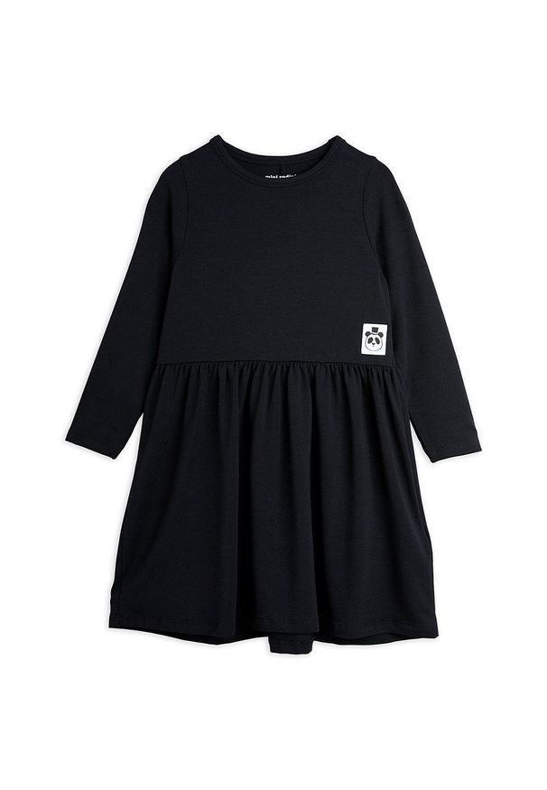 Mini Rodini sukienka dziecięca kolor czarny mini rozkloszowana. Kolor: czarny. Materiał: włókno, dzianina, lyocell. Długość rękawa: długi rękaw. Typ sukienki: rozkloszowane. Długość: mini