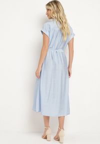 Born2be - Niebieska Koszulowa Sukienka na Guziki z Materiałowym Paskiem w Talii Qisofia. Okazja: na imprezę, na co dzień. Typ kołnierza: dekolt w kształcie V. Kolor: niebieski. Materiał: materiał. Typ sukienki: koszulowe. Styl: klasyczny, casual, elegancki #5