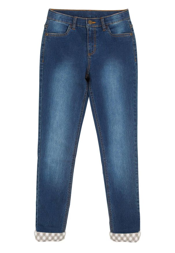 bonprix - Dżinsy dziewczęce ocieplane na flanelowej podszewce. Kolor: niebieski