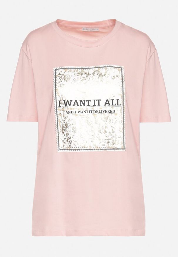Born2be - Różowy Bawełniany T-shirt Ozdobiony Nadrukiem Nelltaria. Okazja: na co dzień. Kolor: różowy. Materiał: bawełna. Wzór: nadruk, aplikacja. Sezon: wiosna, lato. Styl: elegancki, casual