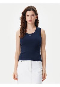 Tommy Jeans Top Essential DW0DW20673 Granatowy Slim Fit. Kolor: niebieski. Materiał: bawełna