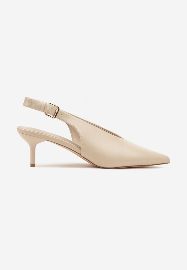 Renee - Beżowe Czółenka Typu Slingback na Szpilce Latinea. Okazja: na co dzień. Zapięcie: pasek. Kolor: beżowy. Materiał: jeans. Obcas: na szpilce. Styl: klasyczny, casual, elegancki