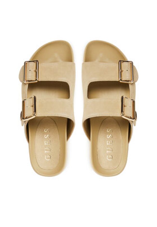 Guess Klapki FLTFST SUE03 Beżowy. Kolor: beżowy. Materiał: skóra, zamsz
