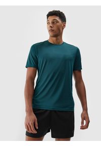 4f - Koszulka do biegania szybkoschnąca męska - morska zieleń. Kolor: turkusowy. Materiał: materiał, włókno, dzianina, syntetyk. Długość: krótkie. Wzór: ze splotem, gładki. Sezon: lato. Sport: fitness, bieganie #1