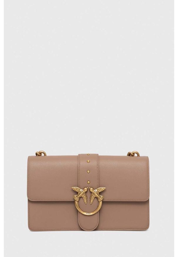 Pinko torebka skórzana kolor beżowy. Kolor: beżowy. Materiał: skórzane