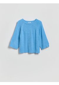 Reserved - Gładki sweter - jasnoniebieski. Kolor: niebieski. Materiał: dzianina. Wzór: gładki