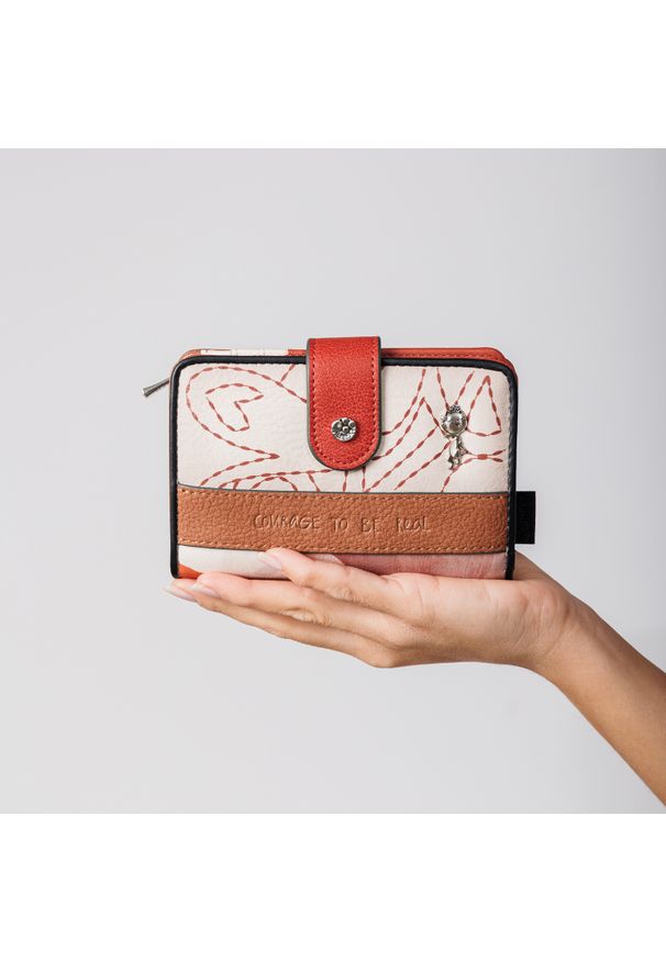 Pomarańczowy Modny Damski Portfel Anekke Edycja Limitowana. Kolor: pomarańczowy. Materiał: materiał. Wzór: aplikacja