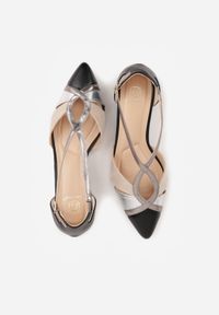 Born2be - Czarne Czółenka na Obacasie z Wycięciami i Metalicznymi Paskami Prosilis. Okazja: na co dzień. Zapięcie: pasek. Kolor: czarny. Materiał: koronka. Obcas: na obcasie. Styl: casual, elegancki. Wysokość obcasa: średni #4