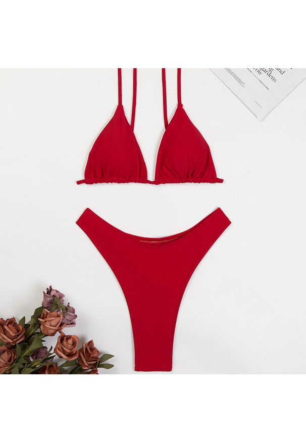 Intica - Bikini push-up z regulowanym sznurowaniem na plażę Rosmaria. Kolor: czerwony. Materiał: materiał