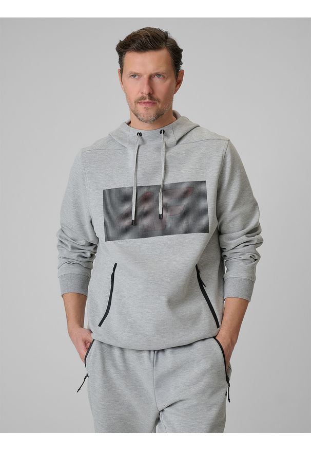 4f - 4F Bluza dresowa regular z kapturem męska - szara XL. Okazja: na co dzień. Typ kołnierza: kaptur. Kolor: szary. Materiał: dresówka. Wzór: gładki. Styl: casual