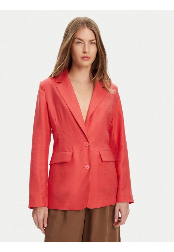 United Colors of Benetton - United Colors Of Benetton Marynarka 25BVDW036 Czerwony Regular Fit. Kolor: czerwony. Materiał: len, lyocell