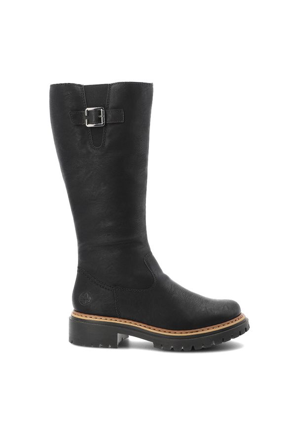 Czarne Kozaki Rieker Ocieplane Buty Damskie. Okazja: na co dzień. Zapięcie: klamry. Kolor: czarny. Materiał: materiał, syntetyk. Sezon: zima, jesień. Styl: elegancki, casual, klasyczny