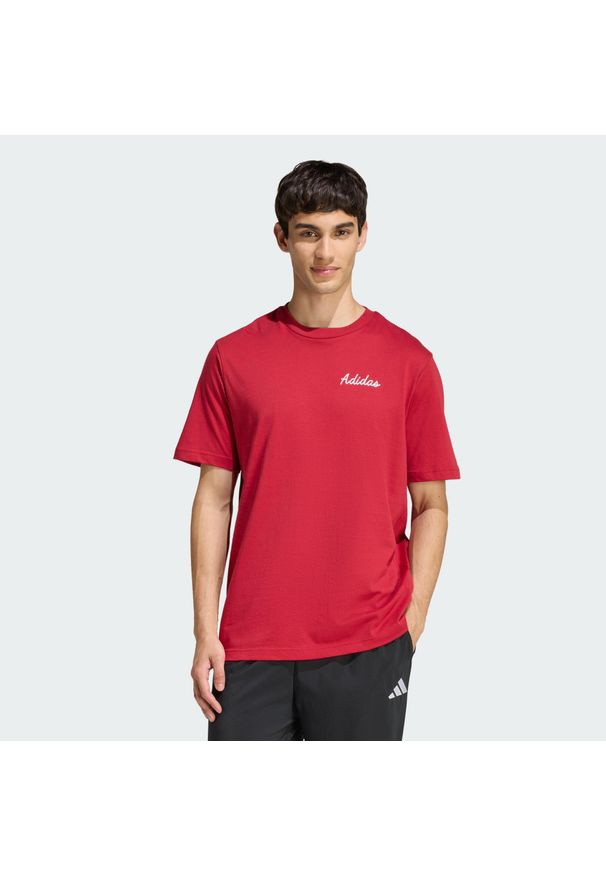Adidas - Koszulka Z Nadrukiem Novelty Bowl. Kolor: czerwony. Materiał: bawełna. Wzór: nadruk. Sport: fitness