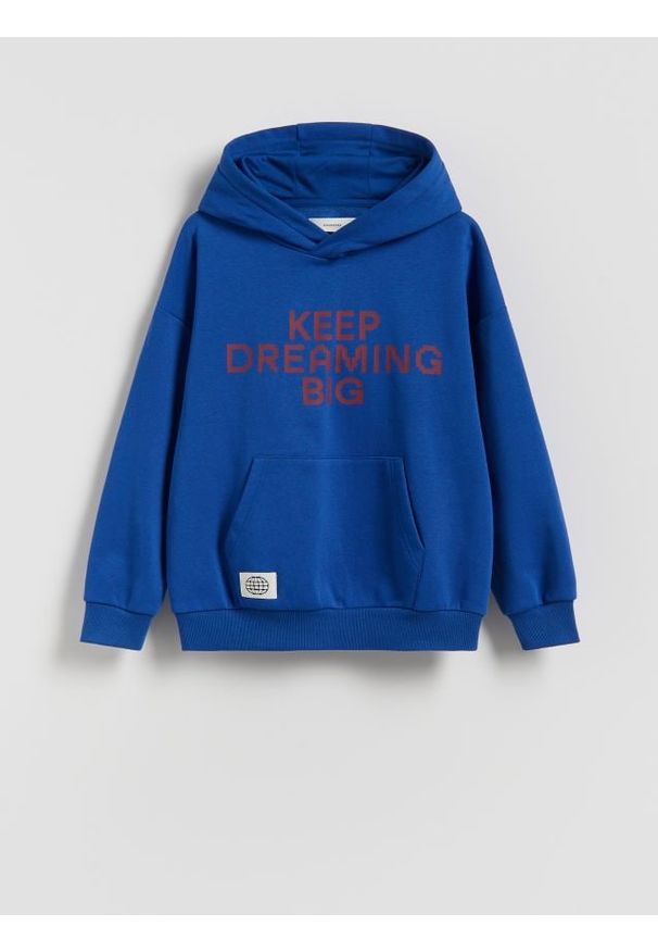 Reserved - Bluza z kapturem - niebieski. Typ kołnierza: kaptur. Kolor: niebieski. Materiał: bawełna, dzianina