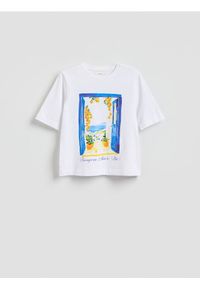 Reserved - Bawełniany t-shirt z nadrukiem - biały. Kolor: biały. Materiał: bawełna. Wzór: nadruk #1