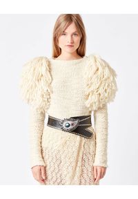 ISABEL MARANT - Wełniany sweter z frędzlami Sully. Kolor: beżowy. Materiał: wełna. Długość rękawa: długi rękaw. Długość: długie. Wzór: aplikacja