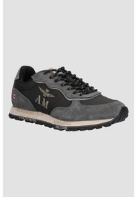 Aeronautica Militare - AERONAUTICA MILITARE Czarno-szare sneakersy męskie ze skórą zamszową, Rozmiar 44. Okazja: na co dzień. Kolor: czarny. Materiał: zamsz, skóra #5