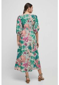 medicine - Medicine sukienka kolor beżowy maxi rozkloszowana. Kolor: beżowy. Materiał: tkanina. Typ sukienki: rozkloszowane. Długość: maxi #6