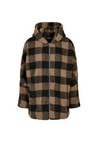 Damski polar Urban Classics hooded oversized check sherpa. Kolor: wielokolorowy, czarny, beżowy. Materiał: polar #1