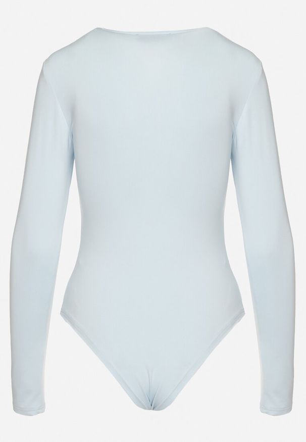 Born2be - Jasnoniebieskie Body Eleganckie z Marszczeniem Ziellea. Okazja: na co dzień. Kolor: niebieski. Materiał: jeans. Długość rękawa: długi rękaw. Długość: długie. Styl: elegancki