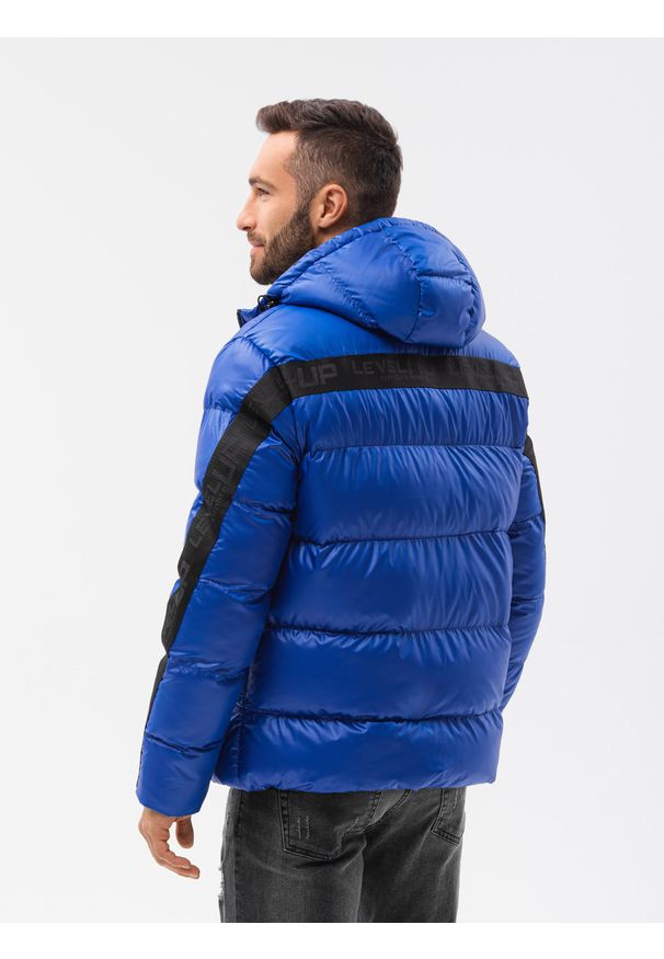 Ombre Clothing - Kurtka męska pikowana C503 - niebieska - XXL. Kolor: niebieski. Materiał: poliester