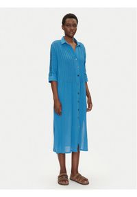 Iconique Sukienka koszulowa IC25-111 Niebieski Regular Fit. Kolor: niebieski. Materiał: bawełna. Typ sukienki: koszulowe #1