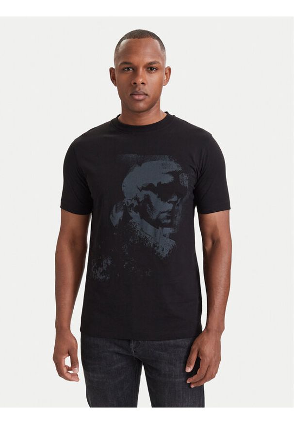 Karl Lagerfeld - KARL LAGERFELD T-Shirt 755063 564242 Czarny Regular Fit. Typ kołnierza: dekolt w karo. Kolor: czarny. Materiał: bawełna