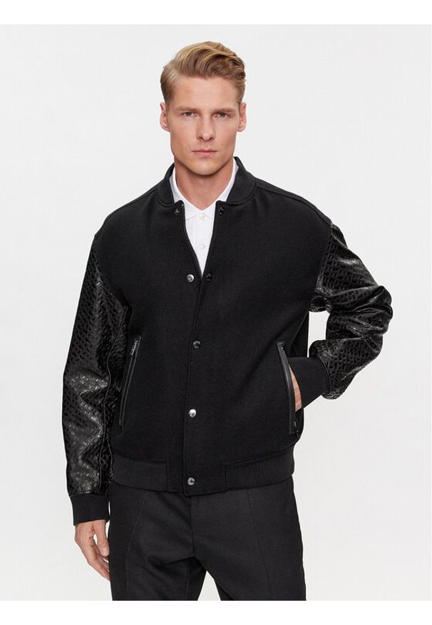 BOSS - Boss Kurtka bomber Motiver1 50499589 Czarny Regular Fit. Kolor: czarny. Materiał: skóra, wełna