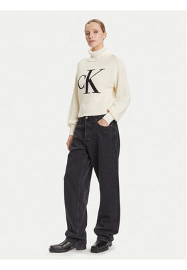 Calvin Klein Jeans Golf LV047D349G Écru Loose Fit. Typ kołnierza: golf. Materiał: bawełna