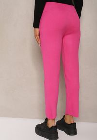 Renee - Fuksjowe Spodnie z Bawełną High Waist Ozdobione Sznurkiem Venaline. Okazja: na co dzień. Stan: podwyższony. Kolor: różowy. Materiał: bawełna. Wzór: aplikacja. Styl: klasyczny, casual #3