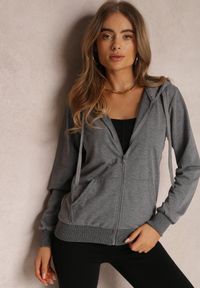 Renee - Ciemnoszara Bluza Rhodothee. Kolor: szary. Materiał: jeans, dzianina. Długość rękawa: na ramiączkach. Długość: długie. Wzór: jednolity. Sezon: jesień, zima. Styl: sportowy