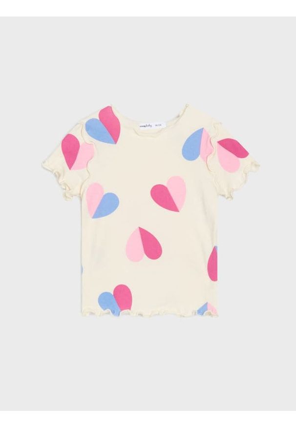 Sinsay - Koszulka z nadrukiem w serca - kremowy. Kolor: kremowy. Wzór: nadruk