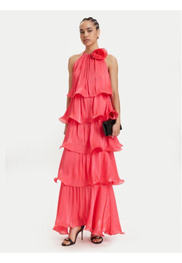 ACCESS FASHION Sukienka wieczorowa 63-3324-308 Koralowy Regular Fit. Kolor: pomarańczowy. Materiał: syntetyk. Styl: wizytowy