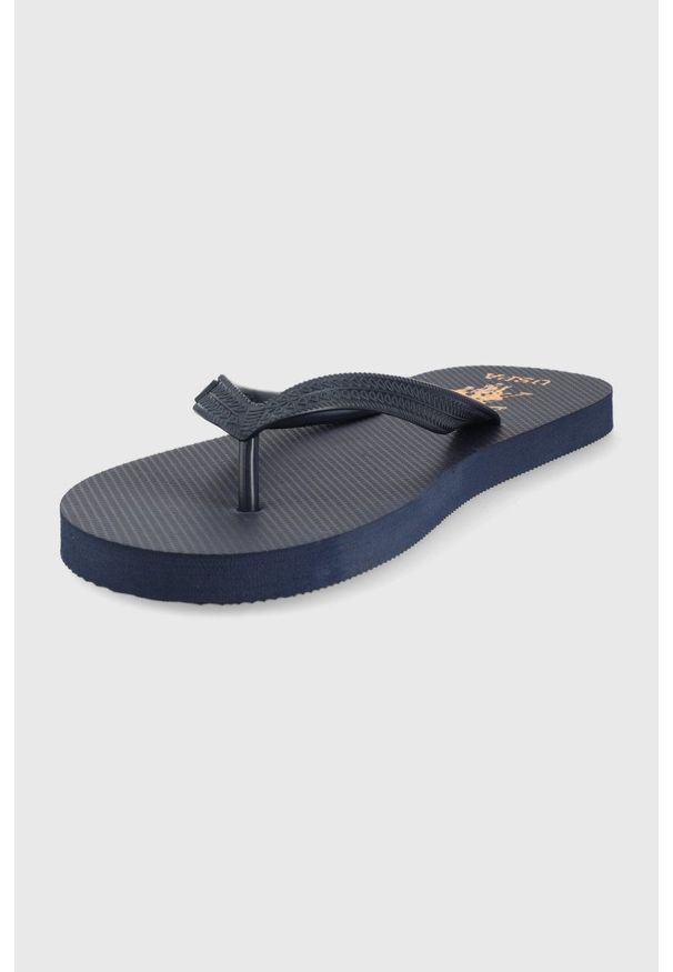 U.S. Polo Assn. japonki męskie kolor granatowy. Kolor: niebieski. Materiał: materiał. Wzór: gładki. Obcas: na obcasie. Wysokość obcasa: niski