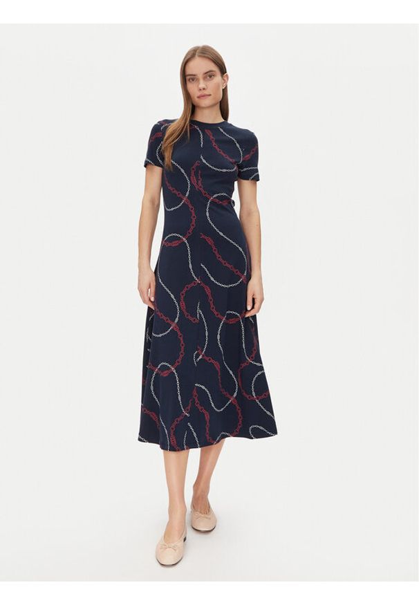 TOMMY HILFIGER - Tommy Hilfiger Sukienka codzienna Modern F&F Midi Dress WW0WW44547 Granatowy Regular Fit. Okazja: na co dzień. Kolor: niebieski. Materiał: bawełna. Typ sukienki: proste. Styl: casual. Długość: midi