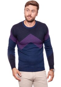 Wrangler - MĘSKI SWETER WRANGLER W CREW KNIT NAVY W8640P335. Kolor: niebieski. Wzór: geometria #8