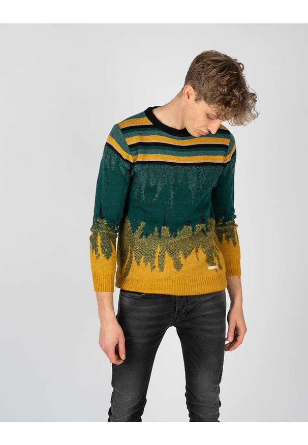 Takeshy Kurosawa Sweter "Degrade" | 83065 | Maglia Inserto Degrade | Mężczyzna | Żółty, Zielony. Okazja: na co dzień. Kolor: żółty, wielokolorowy, zielony. Materiał: poliamid, wiskoza, akryl, wełna. Wzór: aplikacja. Styl: casual