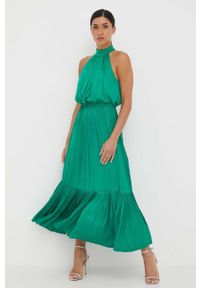 Morgan sukienka kolor zielony maxi rozkloszowana. Typ kołnierza: dekolt halter. Kolor: zielony. Materiał: tkanina. Typ sukienki: rozkloszowane. Długość: maxi #1