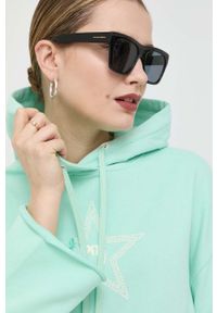 Pinko sukienka bawełniana kolor niebieski mini oversize. Typ kołnierza: kaptur. Kolor: niebieski. Materiał: bawełna. Długość rękawa: długi rękaw. Typ sukienki: oversize. Długość: mini #3